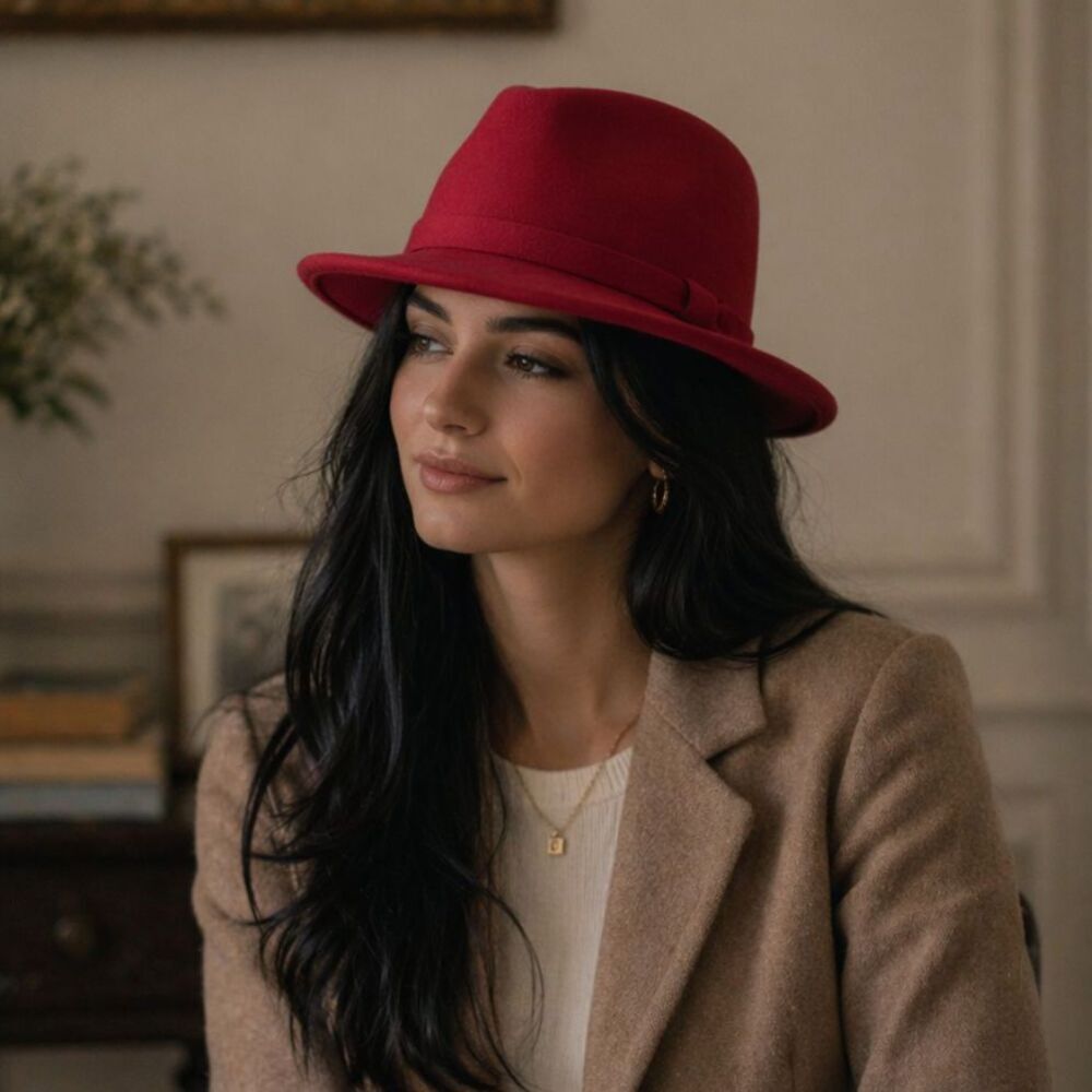 Dobbs Women’s Vintage Wool Felt Fedora Hat Size 7.5 Red Chic Designer